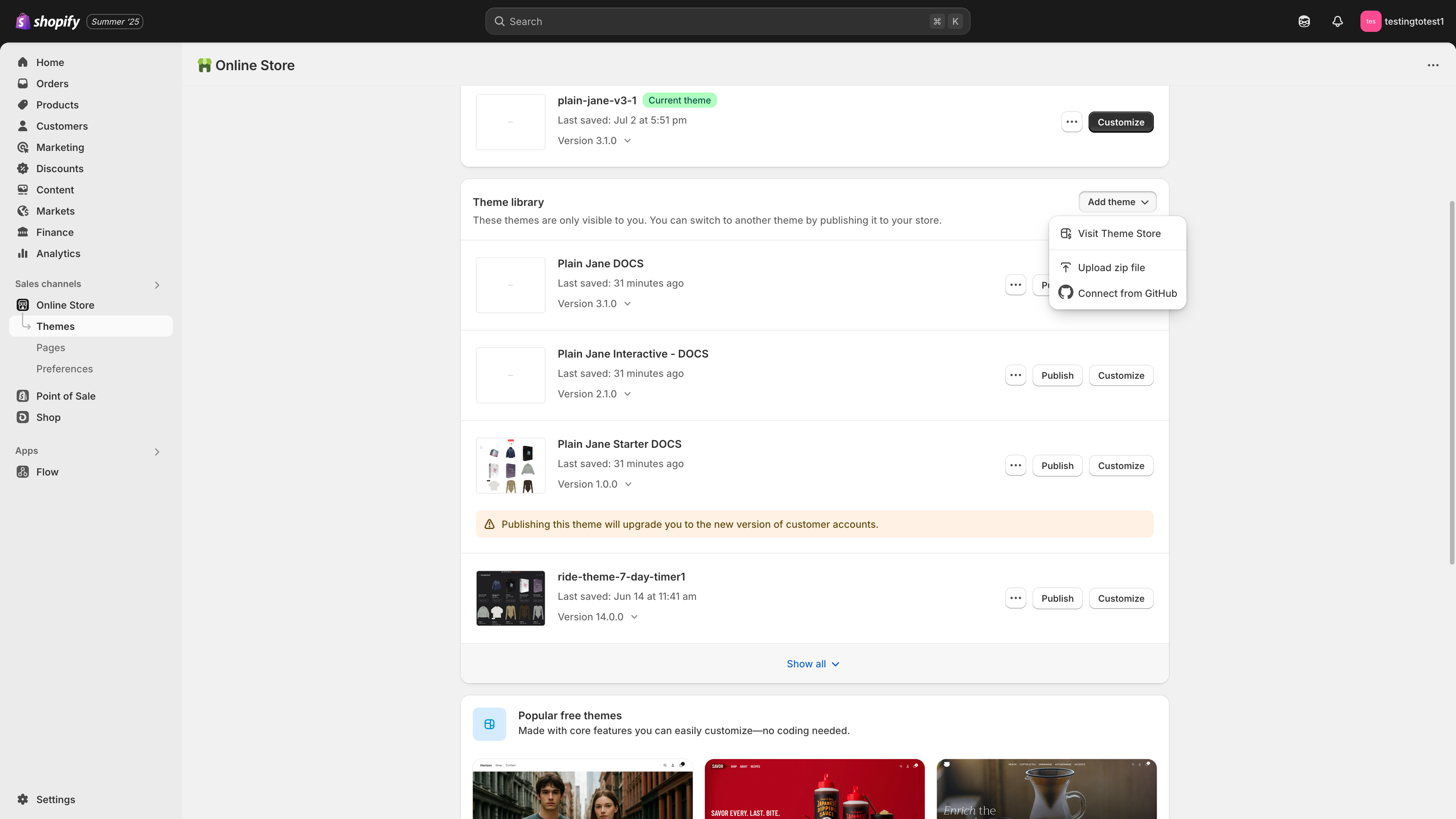 Add theme interface in Shopify admin