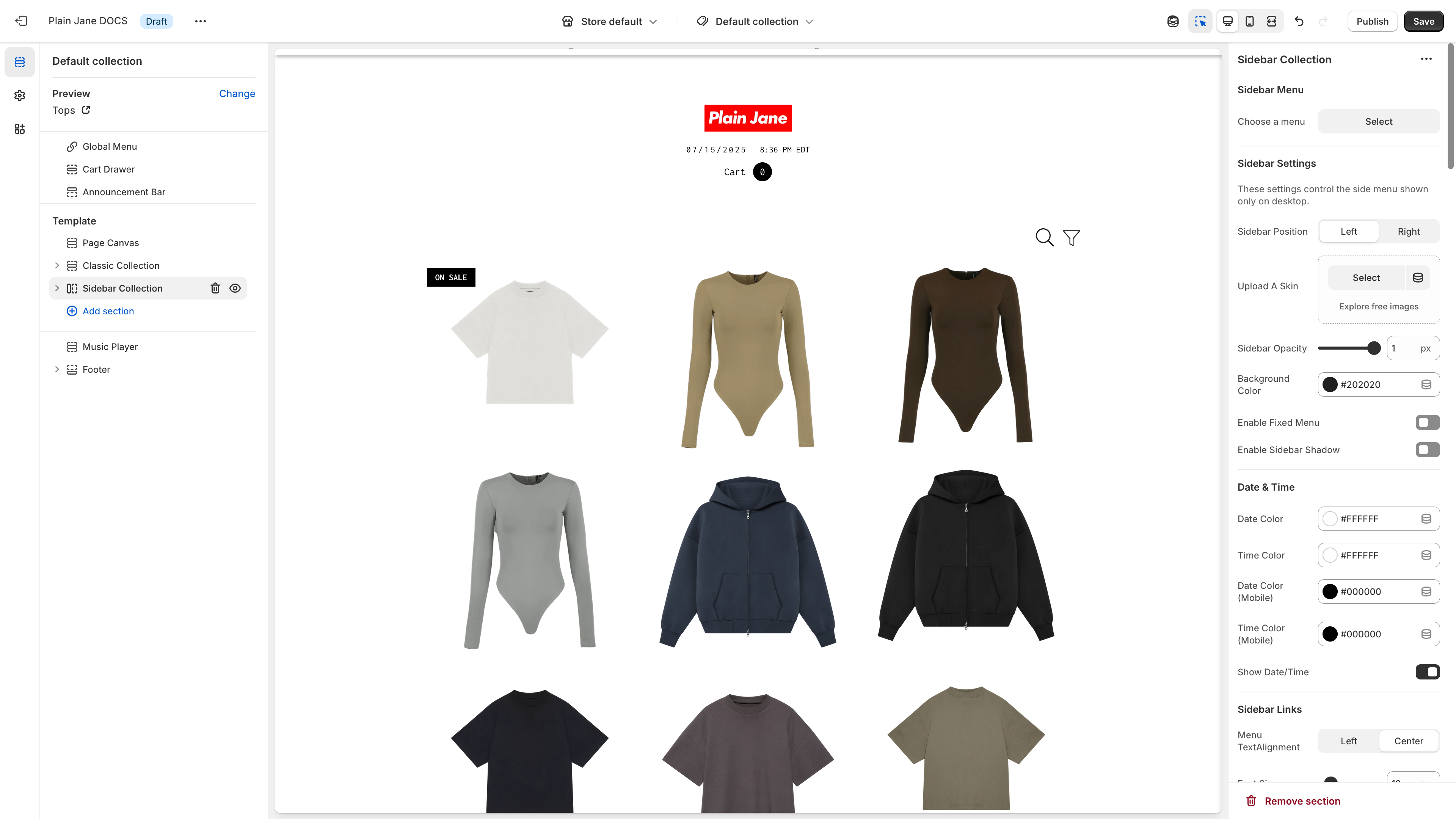 Collection layout options Classic vs Sidebar