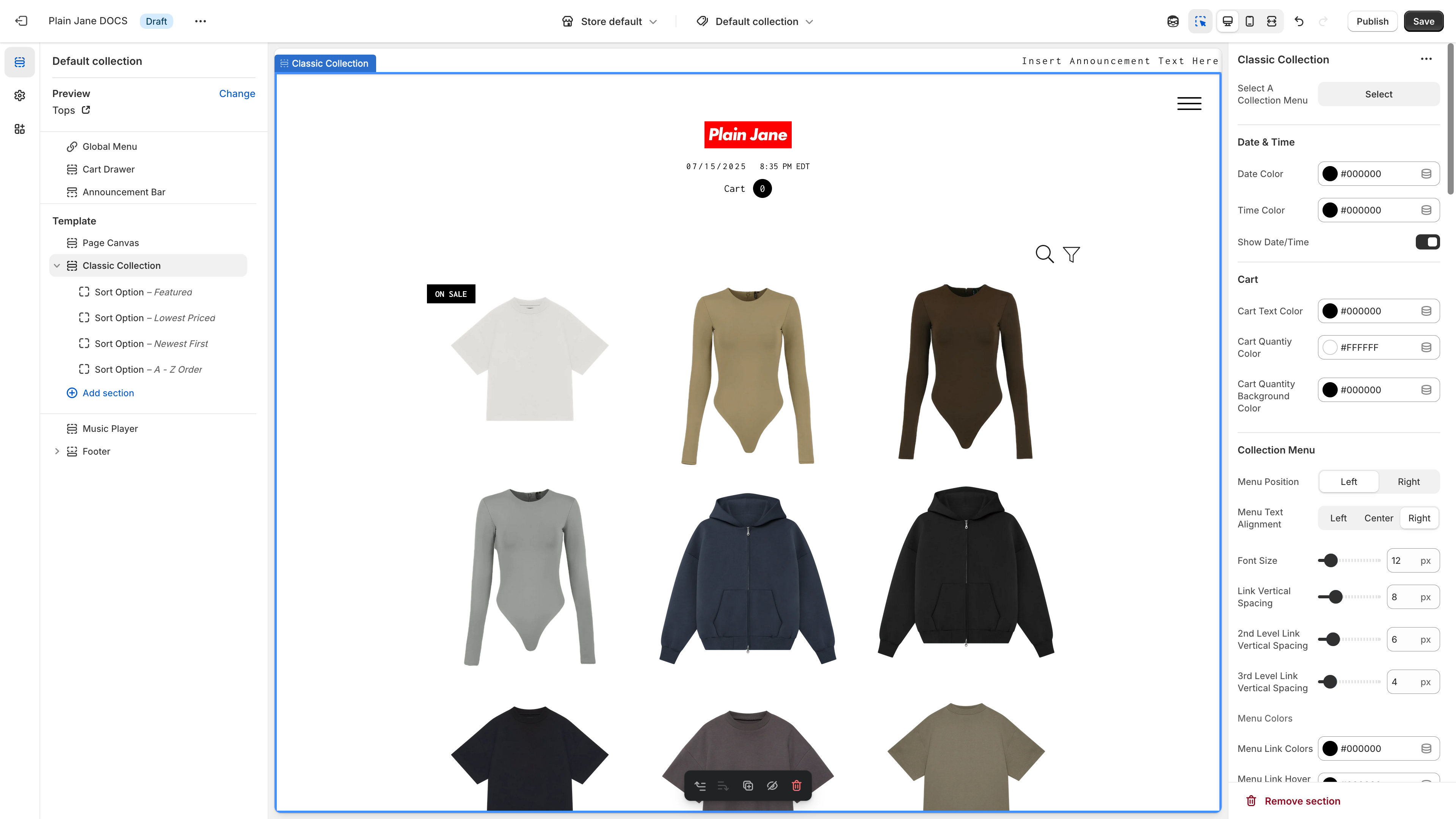 Collection products display settings